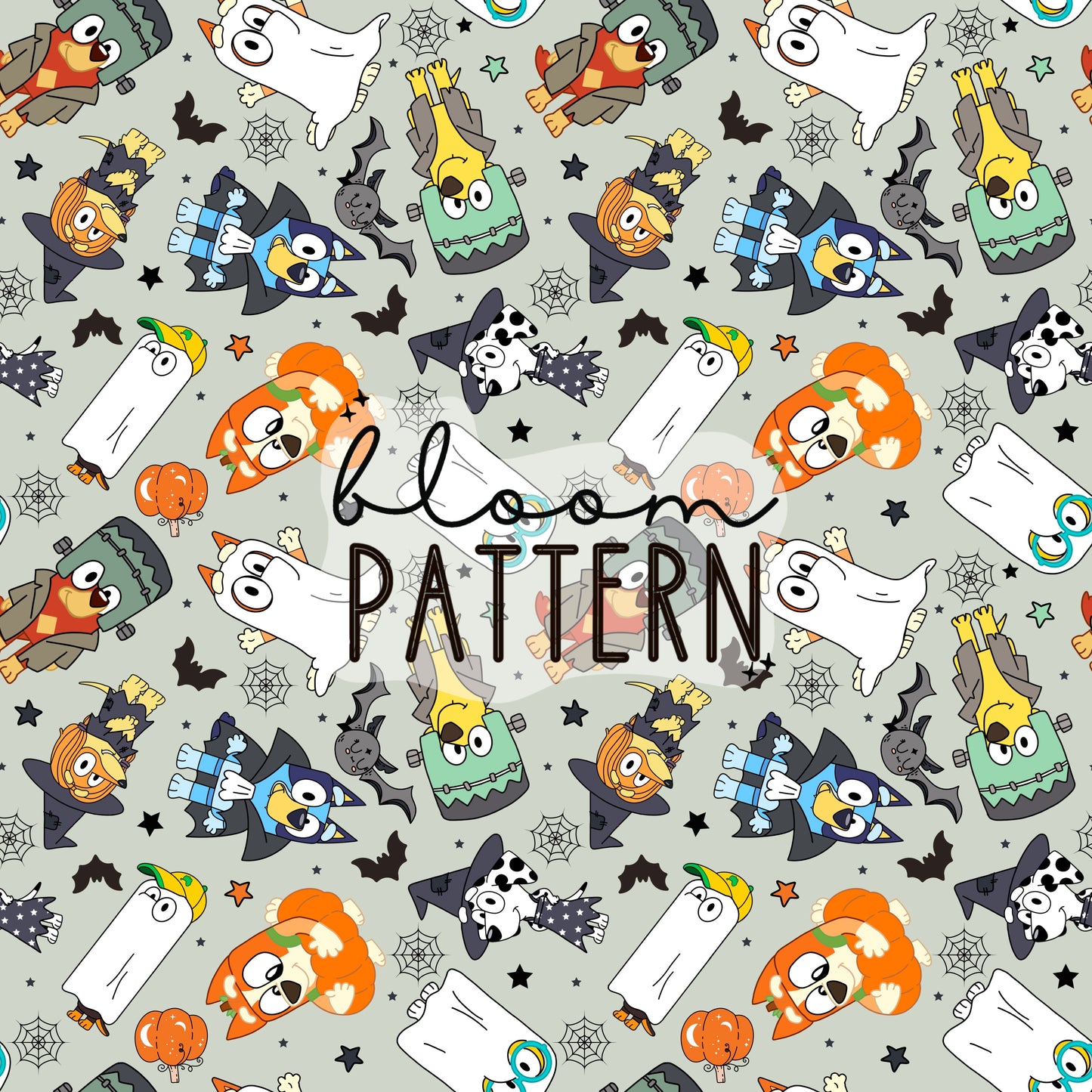 Halloween Blue Dog Spring Seamless Pattern