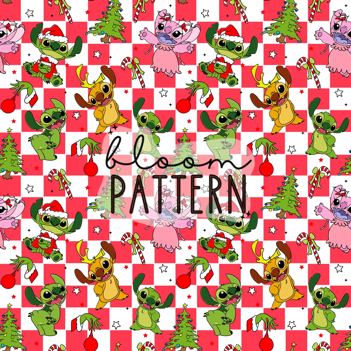 Stitch Grinch Christmas Seamless Pattern