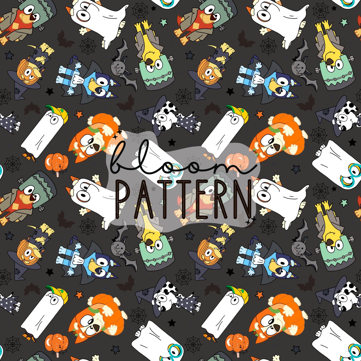 Halloween Blue Dog Spring Seamless Pattern