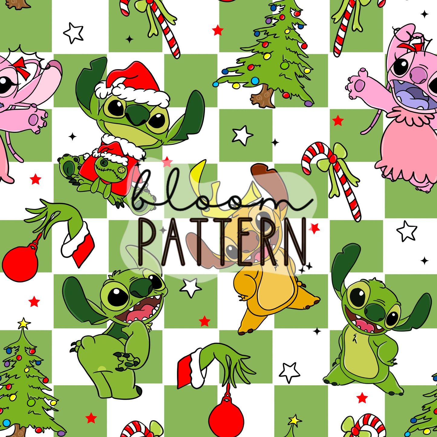 Stitch Grinch Christmas Seamless Pattern