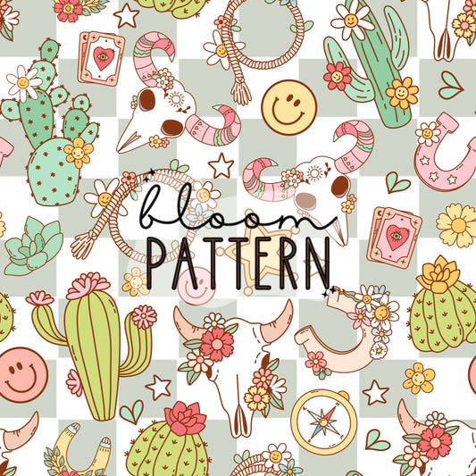 Retro Western Floral Seamless Pattern