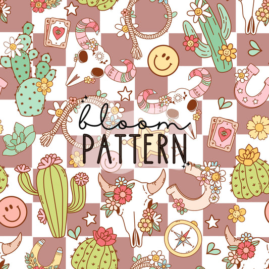 Retro Western Floral Seamless Pattern