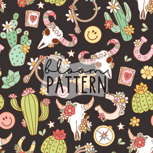 Retro Western Floral Seamless Pattern