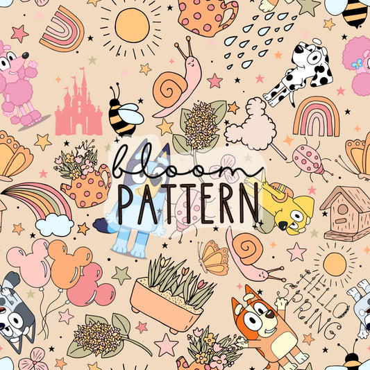 Blue Dog Spring Seamless Pattern